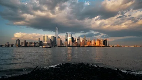 Manhattan Downtown evening with dramatic sky 4K Stock Footage 94587776