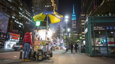 Manhattan Hot Dog Stand Stock Footage 83526436