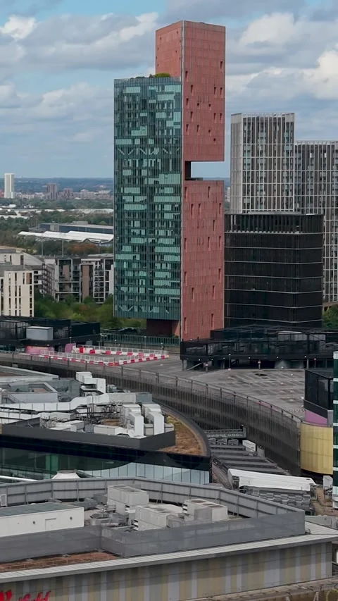 Manhattan loft gardens tower notch revealed in right orbit drone over Stock Footage 345669706
