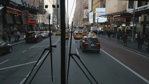 Manhattan midtown drive through- view from bus Stock Footage 127685500