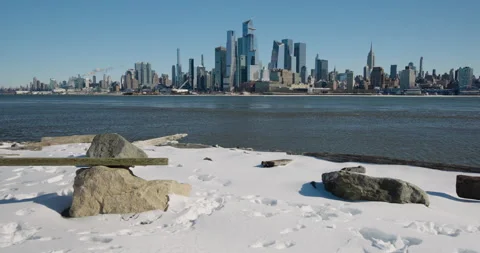 Manhattan from New Jersey in Winter Stock Footage 330974360