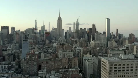 Manhattan New York City aerial drone flying high view Empire State Building NYC Stock Footage