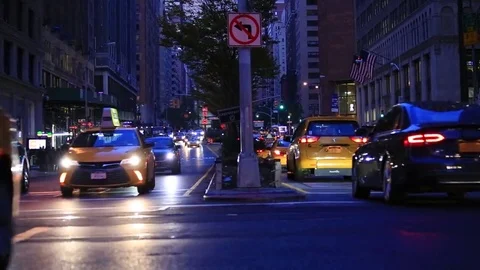Manhattan New York City Park Avenue Traffic at Dusk Stock Footage