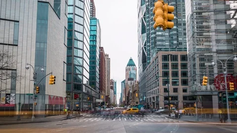 Manhattan, New York City, USA car traffic timelapse crossroad movement, driving Stock Footage