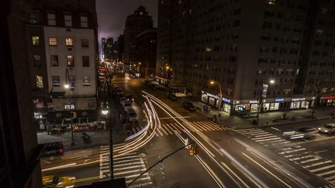 Manhattan Night Busy Intersection Timelapse Stock Footage 76506700