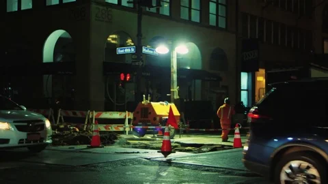 Manhattan At Night Construction Madison Ave East 40th St Stock Footage 71928096