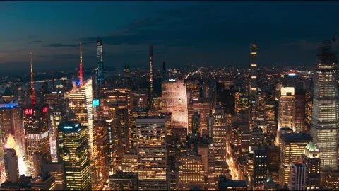 Manhattan at Night from Empire State Stock Footage 145990138