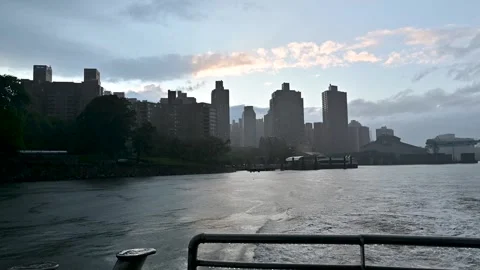 Manhattan at night on the hudson Stock Footage 310657145