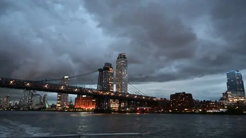 Manhattan at night on the hudson Stock Footage 310657185