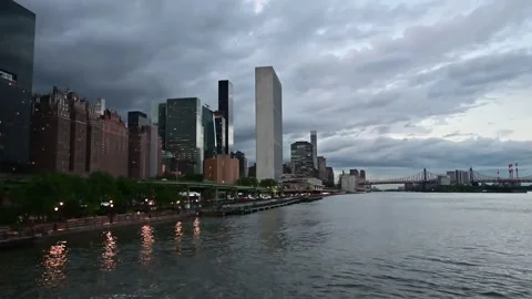 Manhattan at night on the hudson Stock Footage 310657189