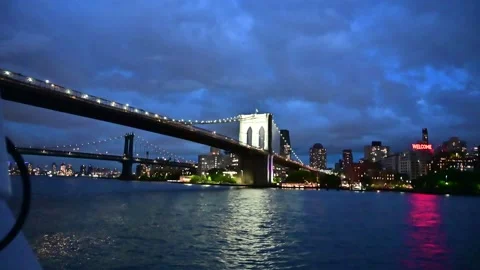 Manhattan at night on the hudson Stock Footage 310657212