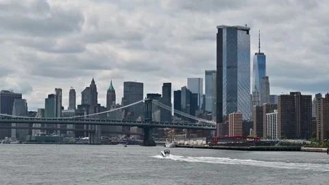 Manhattan at night on the hudson Stock Footage 310657885