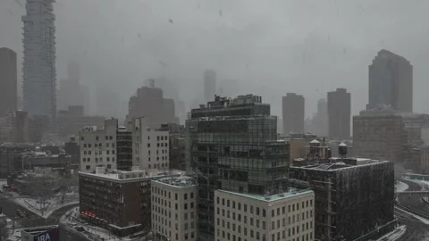Manhattan, NYC, Winter Blizzard, Sunset, 4k Timelapse, Snow, Skyscrapers 4 Stock Footage 131060992