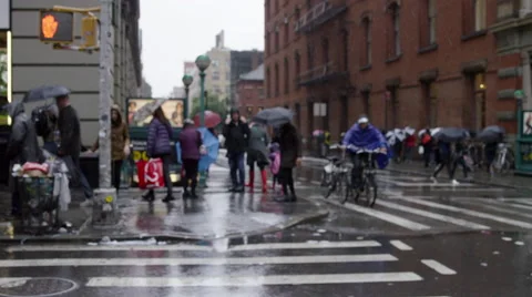 Manhattan Raining People Walking Nyc Umbrellas New York City Slow