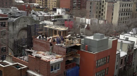 Manhattan Rooftop Workers Stock Footage 46044095