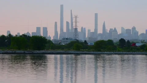 Manhattan skyline dramatic ligh cityscape waterfront Stock Footage 254797690