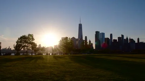 Manhattan skyline dramatic ligh cityscape waterfront Stock Footage 254798041