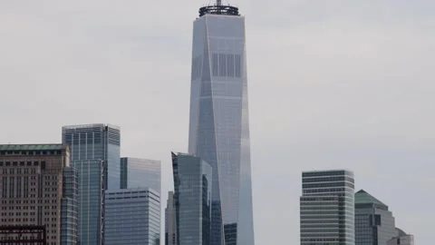 Manhattan skyline dramatic ligh cityscape waterfront Stock Footage 255664774