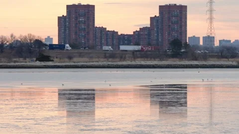 Manhattan skyline dramatic ligh cityscape waterfront Stock Footage 255665048