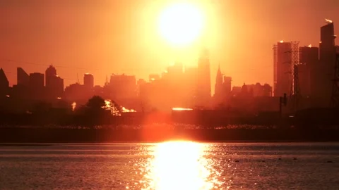 Manhattan skyline dramatic ligh cityscape waterfront Stock Footage 255665325