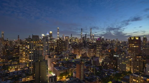 Manhattan Skyline Dusk Shift Focus Stock Footage 242603020
