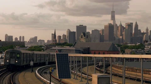 Manhattan Skyline Freedom Tower Subway Station Brooklyn New York City 4K NYC Stock Footage