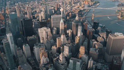 Manhattan Skyline in New York Aerial Stock Footage