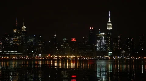 Manhattan Skyline at Night Stock Footage 55513165