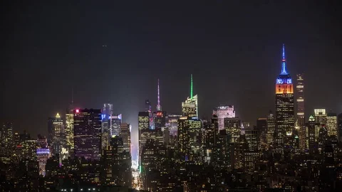 Manhattan Skyline Night Stock Footage 83527902