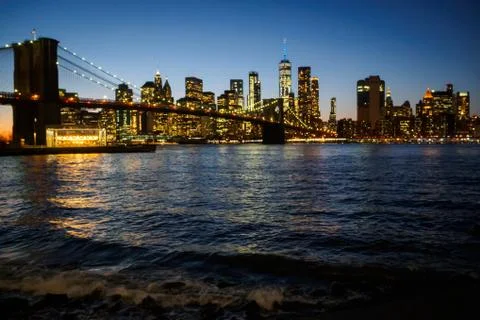 The Manhattan skyline at night Stock Photos