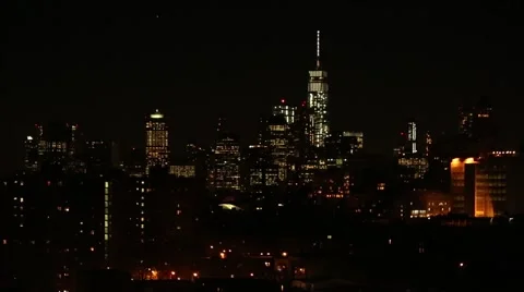 Manhattan Skyline at Night Rack to Soft Focus Video stock 51807952
