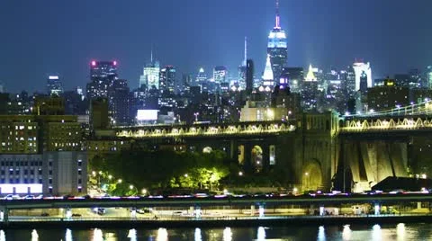 Manhattan skyline at night. Time lapse and loopable Stock Footage