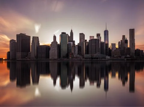 Manhattan skyline with a reflection 스톡 사진