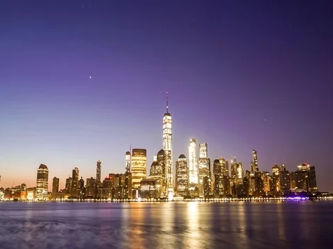 Manhattan Skyline Sunrise Time Lapse in 2K Stock Footage 80163719