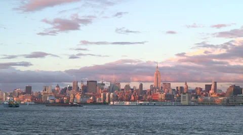 Manhattan Skyline at Sunset Stock Footage 32117551