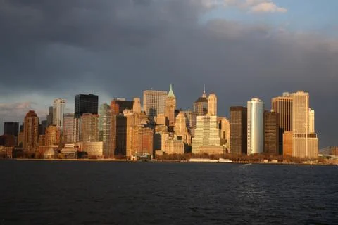 Manhattan skyline at sunset Stock Photos
