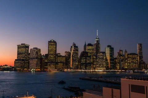 Manhattan skyline at sunset Stock Photos