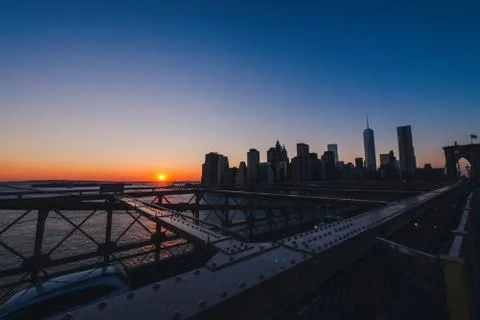 Manhattan Skyline at sunset Stock Photos