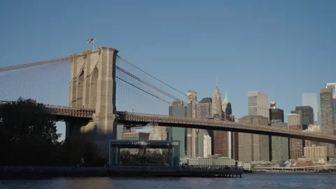 Manhattan Skyline With Tranquil River Reflections, Spacious View Of Brooklyn Stock Footage 323773080