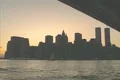 Manhattan Skyline with the Twin Towers as the sun sets Footage