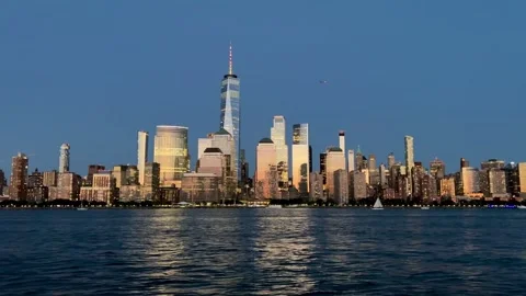 Manhattan skyline view during sunset Stock Footage 286396520