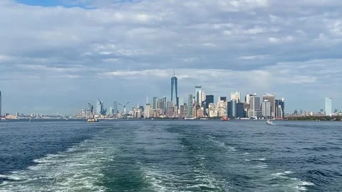 Manhattan skyline view from ferry Stock Footage 286398225