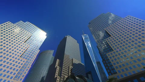 Manhattan skyscraper during the week of the 20th anniversary of 911 Stockbeeldmateriaal 160433986