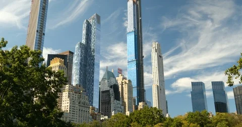 Manhattan skyscraper skyline view from Central Park New York City Stock Footage 122794869
