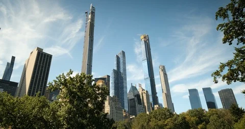 Manhattan skyscraper skyline view from Central Park New York City Stock Footage 122798951