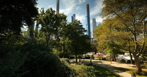 Manhattan skyscraper skyline view from Central Park New York City Video stock 122973366