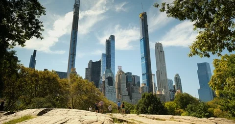 Manhattan skyscraper skyline view from Central Park New York City Stock Footage 122973482
