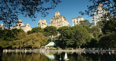 Manhattan skyscraper skyline view from Central Park New York City Stock Footage 122975588