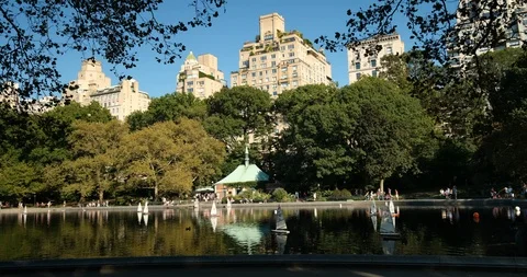 Manhattan skyscraper skyline view from Central Park New York City Stock Footage 122975676