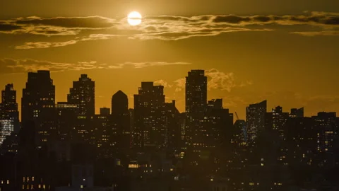 Manhattan Skyscraper Sunset Timelapse Second Stock Footage 216451561